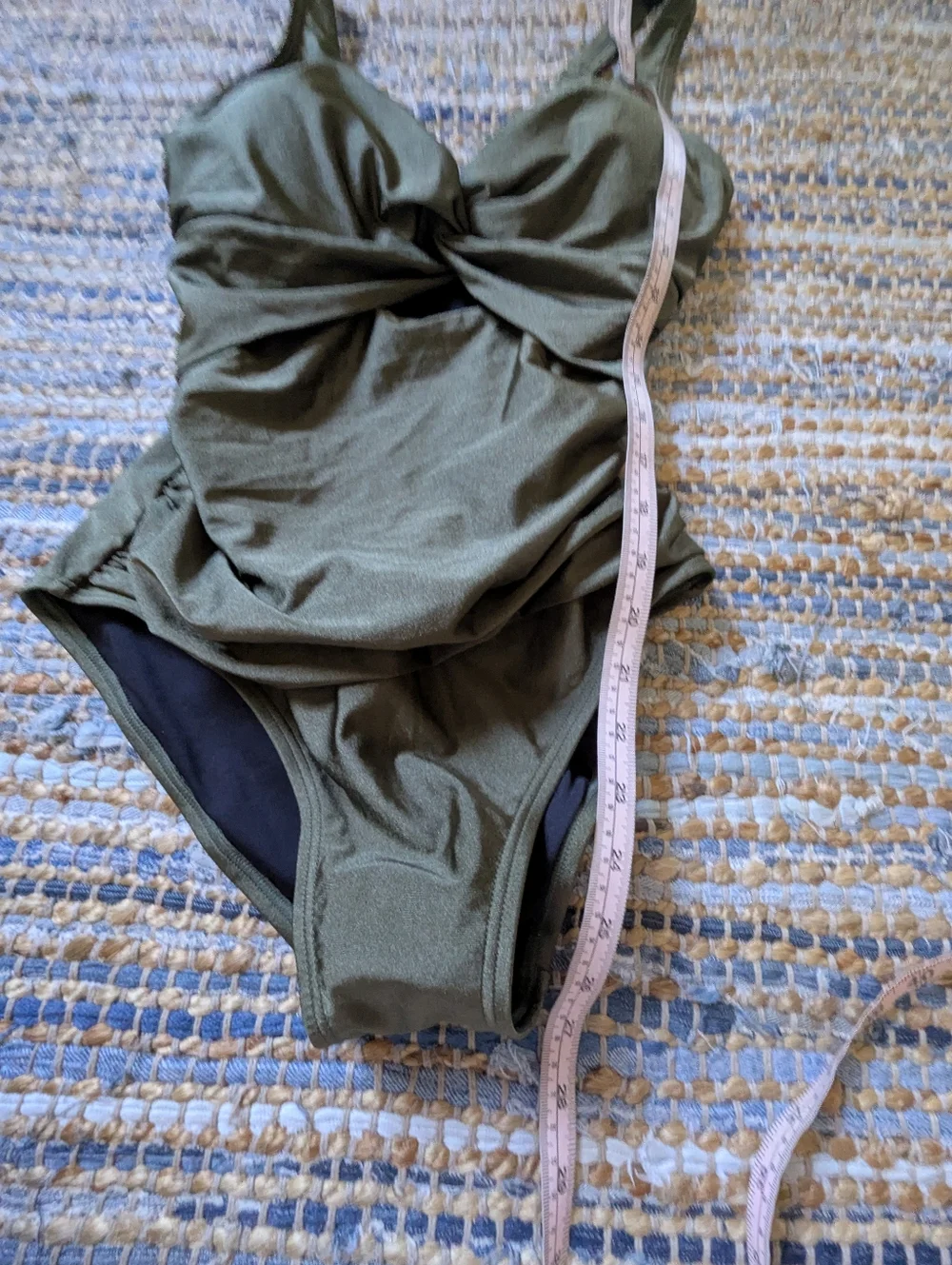 DKNY Olive Green One Piece Swimsuit M Twist Front Ruched Tummy Control Sleek - Picture 3 of 9